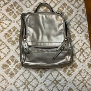Phase 3 Metallic Silver Vegan Leather Backpack Purse